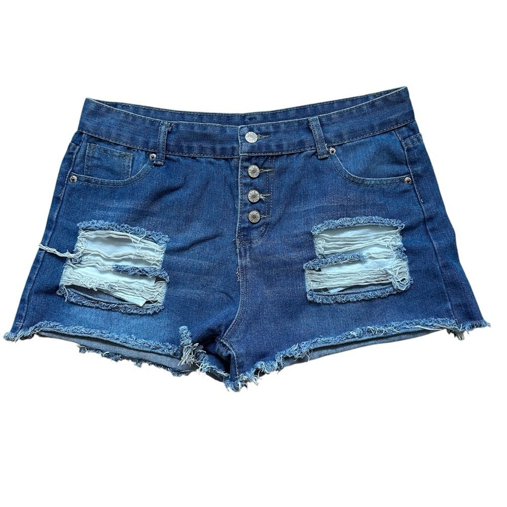 Distressed Denim Jorts High Waist Daisy Dukes Cutoff Jean Shorts Retro Cowgirl - Picture 6 of 8